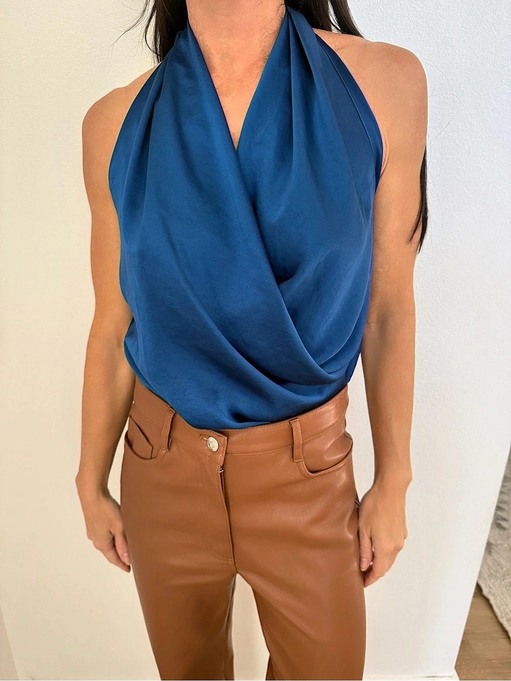 Aritzia Blue Halter Draped Top Like New